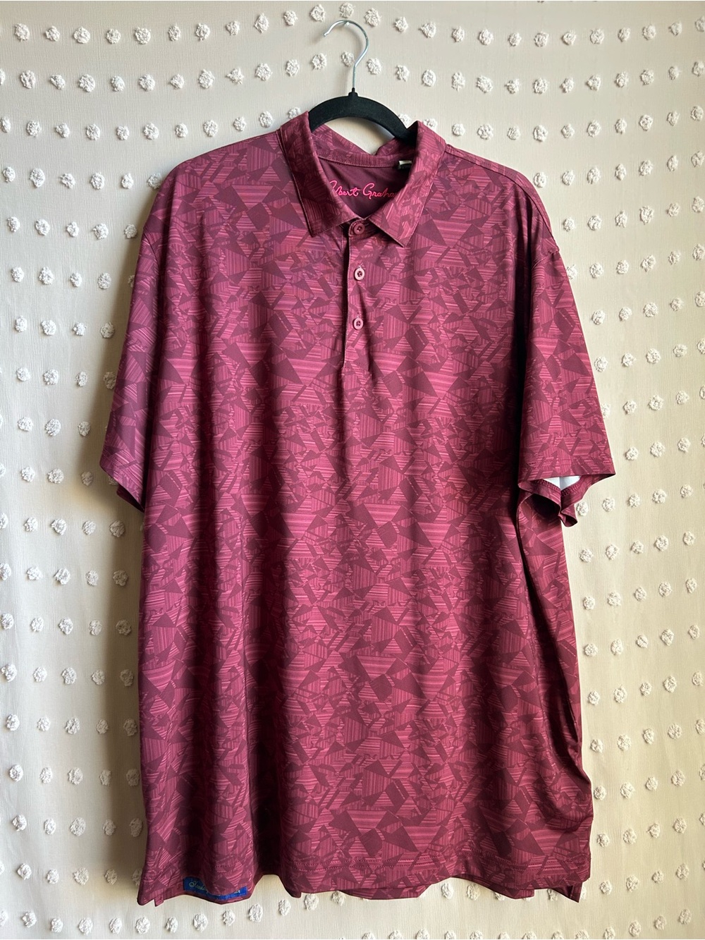 Robert Graham Men’s Abstract Pattern Short Sleeve Athletic Polo Sz 2XL Plumb